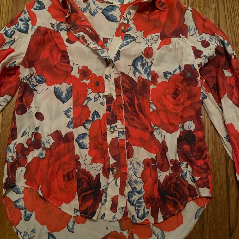 Free People Button Down Rose Print Blouse - Picture 3 of 4